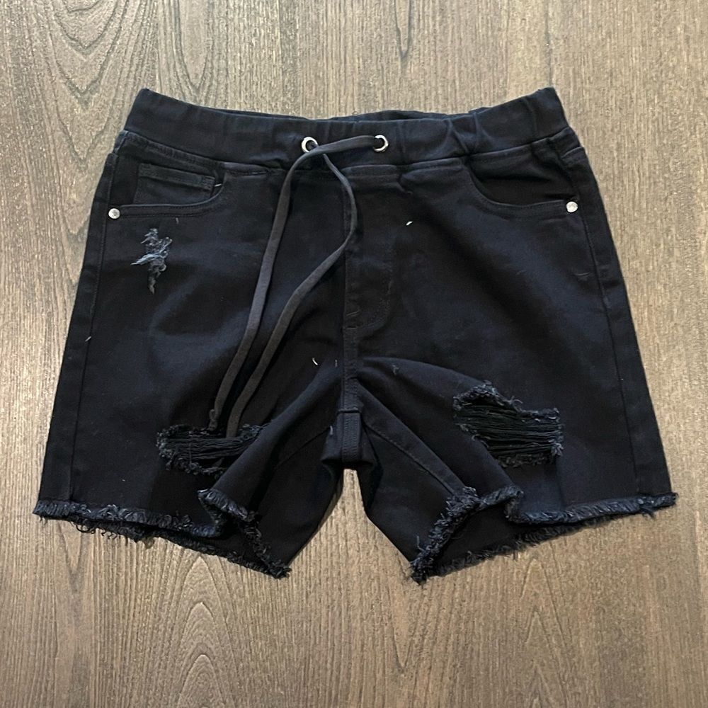 NWOT Guess Black Distressed Denim Shorts Drawstring Size S